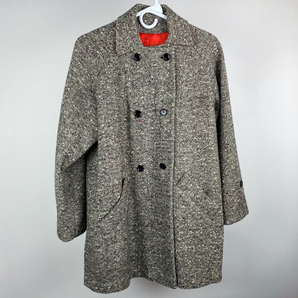 VINTAGE 1960s Faye Wagner Tweed Coat Car Coat Orange Satin Lined MEDIUM